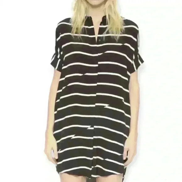 Dress Small Courier Break Stripe Black White Pockets Button Down - Picture 2 of 14